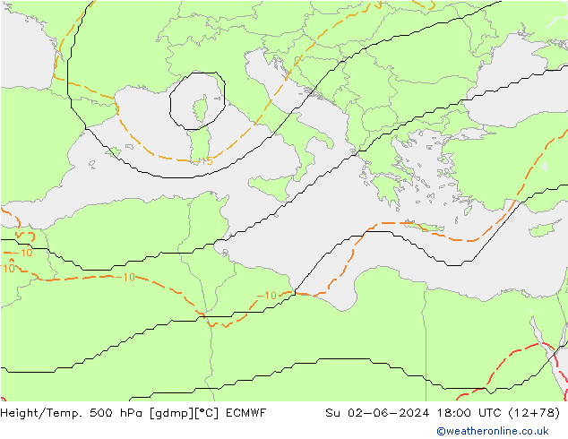 Height/Temp. 500 hPa ECMWF So 02.06.2024 18 UTC