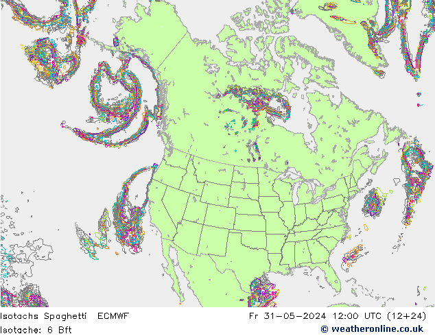 Isotachs Spaghetti ECMWF Pá 31.05.2024 12 UTC