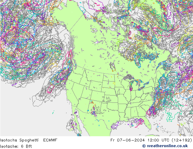 Isotachs Spaghetti ECMWF Sex 07.06.2024 12 UTC