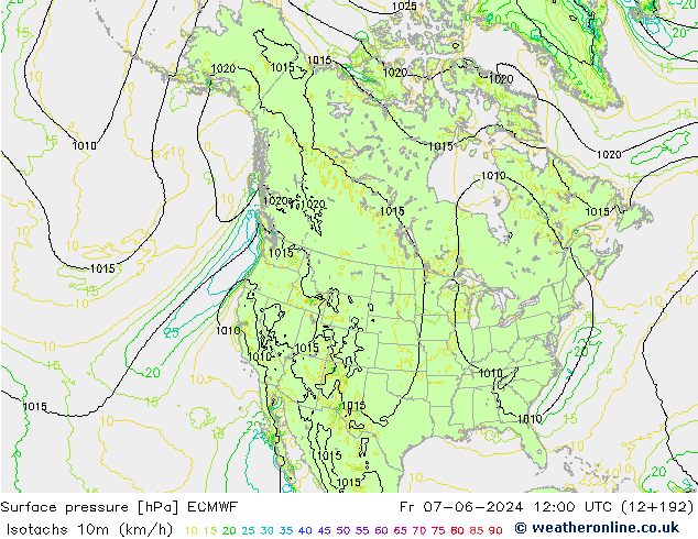 Isotachs (kph) ECMWF ven 07.06.2024 12 UTC