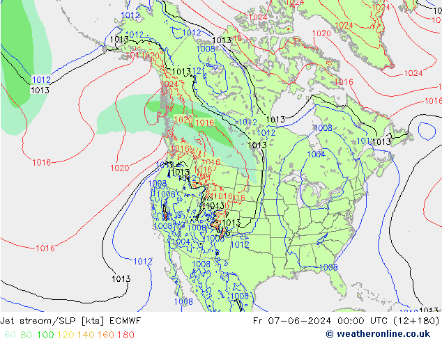 джет/приземное давление ECMWF пт 07.06.2024 00 UTC