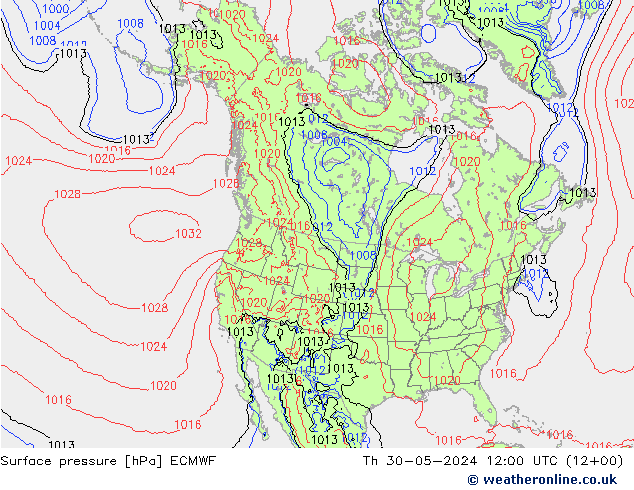 Presión superficial ECMWF jue 30.05.2024 12 UTC