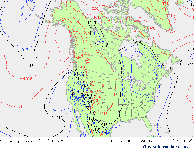 pressão do solo ECMWF Sex 07.06.2024 12 UTC