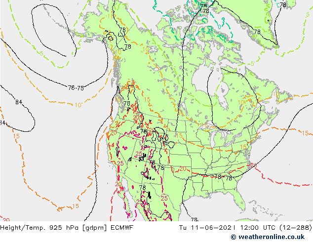 Height/Temp. 925 hPa ECMWF wto. 11.06.2024 12 UTC