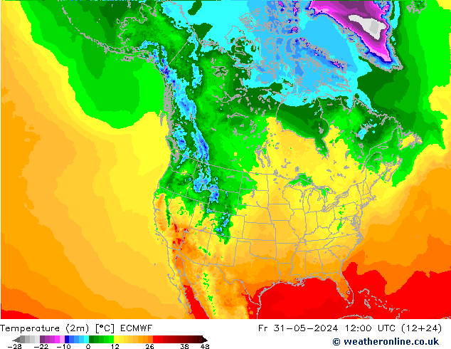 Sıcaklık Haritası (2m) ECMWF Cu 31.05.2024 12 UTC