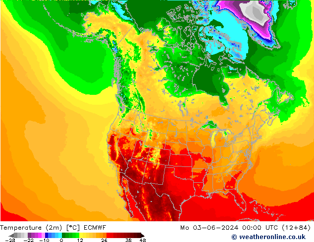 Temperaturkarte (2m) ECMWF Mo 03.06.2024 00 UTC