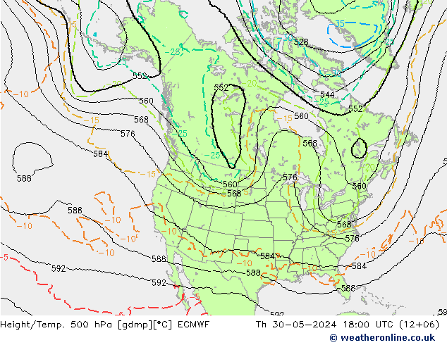 Height/Temp. 500 hPa ECMWF Th 30.05.2024 18 UTC