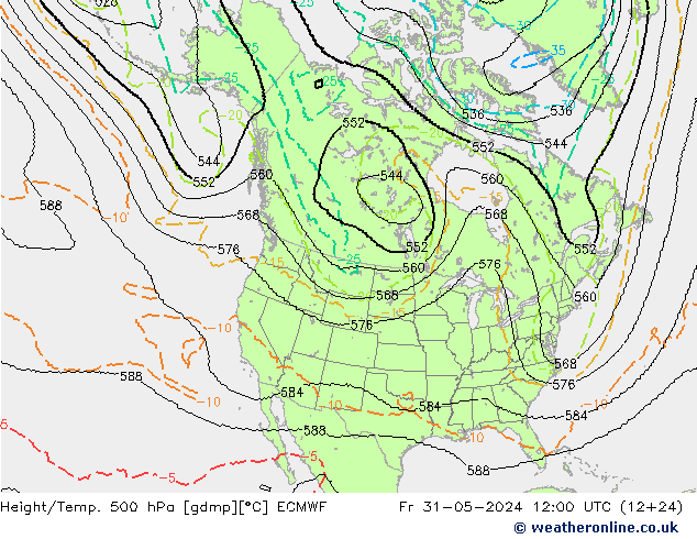 Height/Temp. 500 hPa ECMWF Fr 31.05.2024 12 UTC