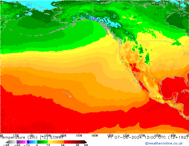 mapa temperatury (2m) ECMWF pt. 07.06.2024 12 UTC