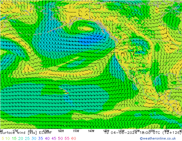 Surface wind ECMWF Út 04.06.2024 18 UTC
