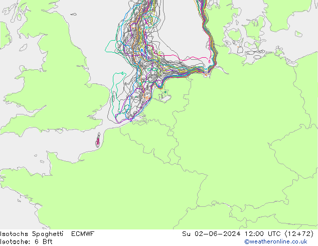 Izotacha Spaghetti ECMWF nie. 02.06.2024 12 UTC