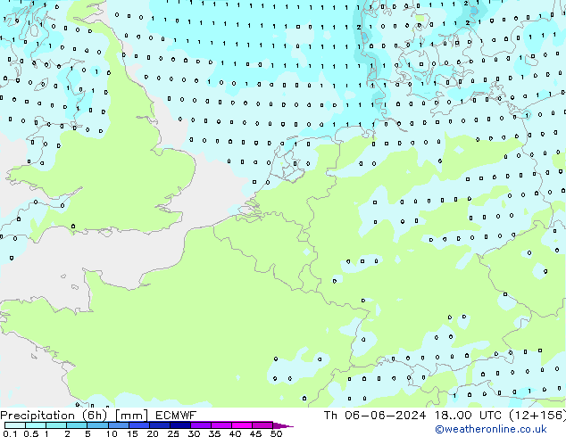 Totale neerslag (6h) ECMWF do 06.06.2024 00 UTC