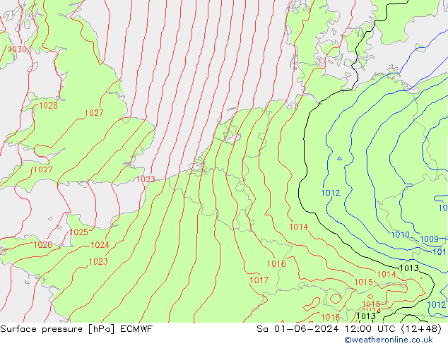 Atmosférický tlak ECMWF So 01.06.2024 12 UTC