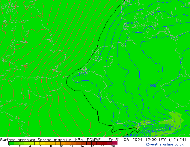 Bodendruck Spread ECMWF Fr 31.05.2024 12 UTC