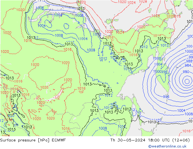 Surface pressure ECMWF Th 30.05.2024 18 UTC