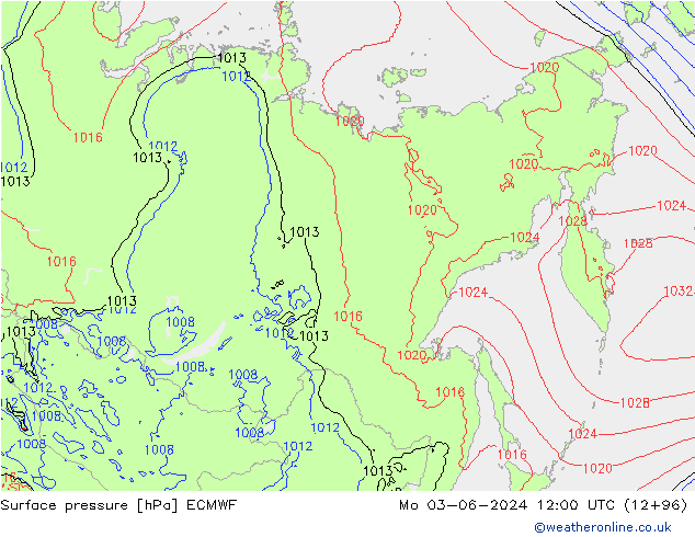 Surface pressure ECMWF Mo 03.06.2024 12 UTC