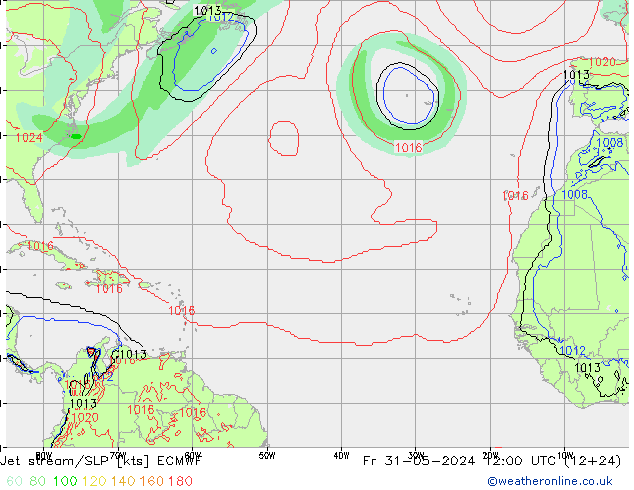 Jet stream/SLP ECMWF Fr 31.05.2024 12 UTC