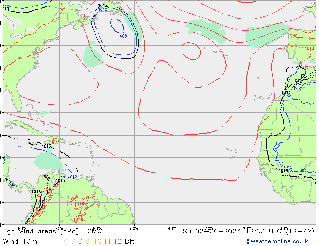 High wind areas ECMWF dom 02.06.2024 12 UTC