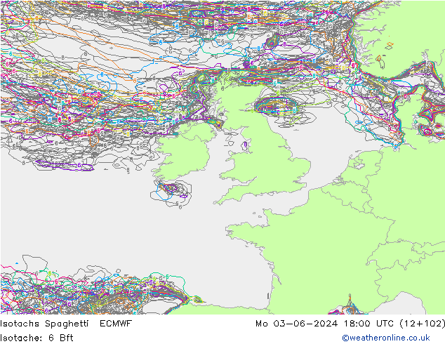 Isotachs Spaghetti ECMWF lun 03.06.2024 18 UTC