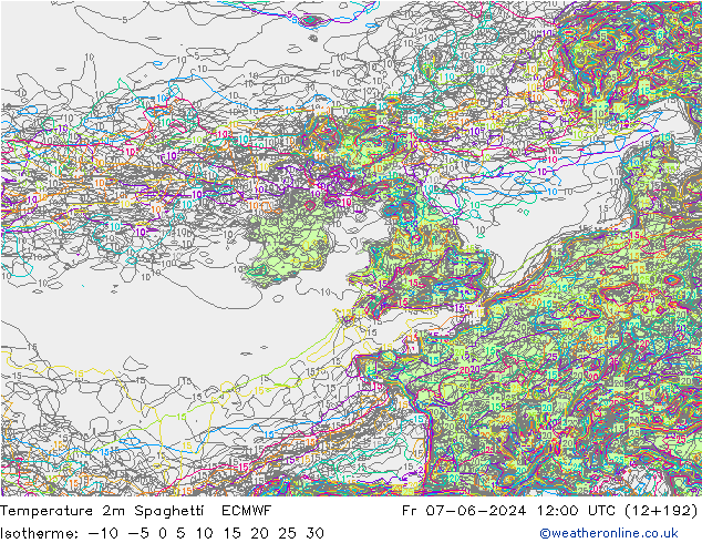 Temperaturkarte Spaghetti ECMWF Fr 07.06.2024 12 UTC