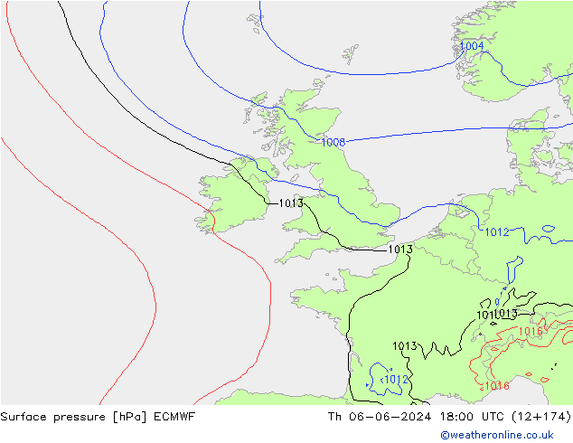 Atmosférický tlak ECMWF Čt 06.06.2024 18 UTC