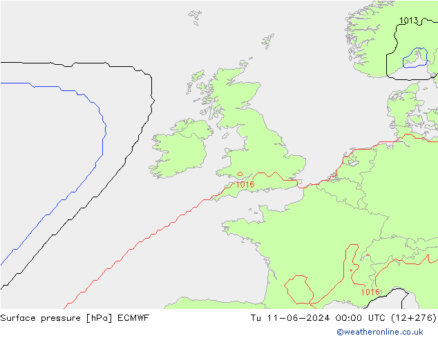 Surface pressure ECMWF Tu 11.06.2024 00 UTC