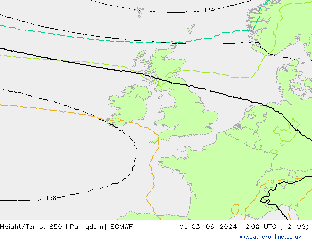 Height/Temp. 850 hPa ECMWF pon. 03.06.2024 12 UTC