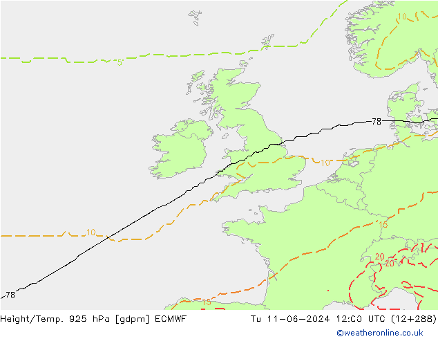 Yükseklik/Sıc. 925 hPa ECMWF Sa 11.06.2024 12 UTC