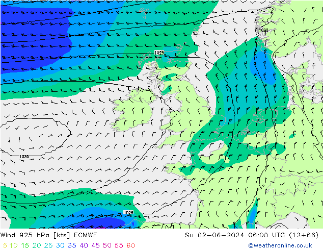 Vento 925 hPa ECMWF dom 02.06.2024 06 UTC