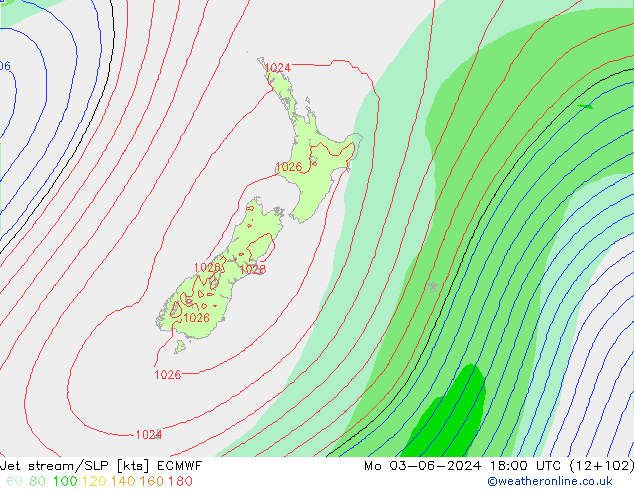 Prąd strumieniowy ECMWF pon. 03.06.2024 18 UTC