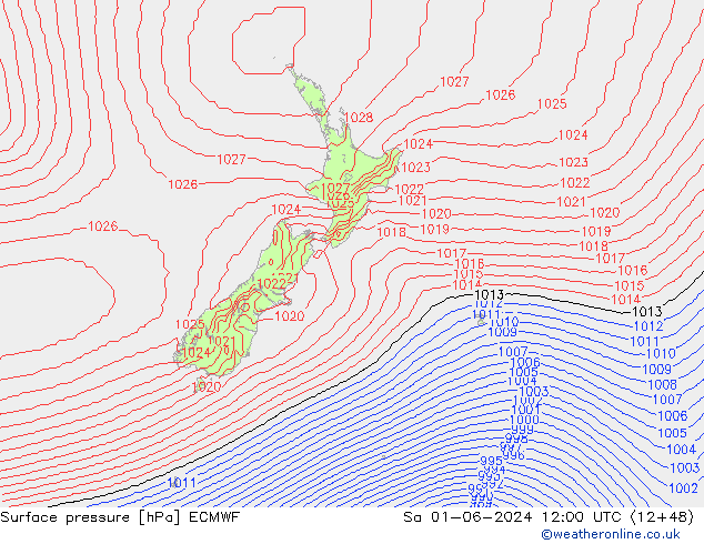 ciśnienie ECMWF so. 01.06.2024 12 UTC