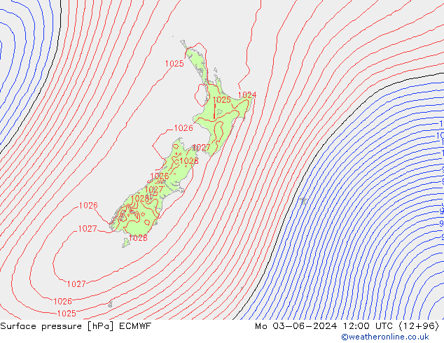 Surface pressure ECMWF Mo 03.06.2024 12 UTC