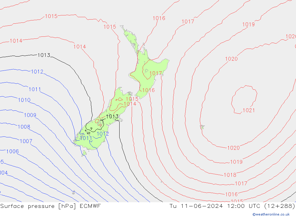 Surface pressure ECMWF Tu 11.06.2024 12 UTC