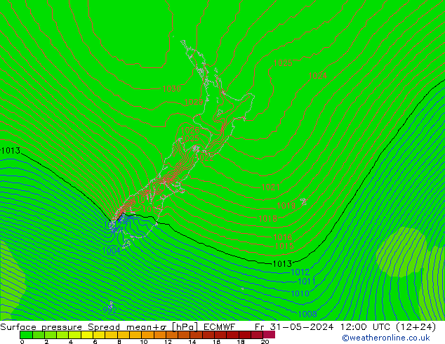 Surface pressure Spread ECMWF Fr 31.05.2024 12 UTC