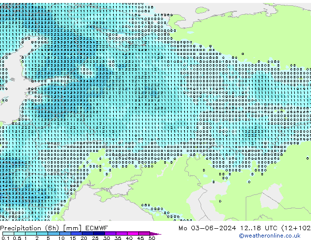 Precipitação (6h) ECMWF Seg 03.06.2024 18 UTC