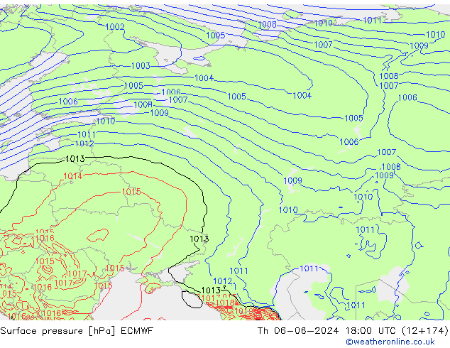 Surface pressure ECMWF Th 06.06.2024 18 UTC