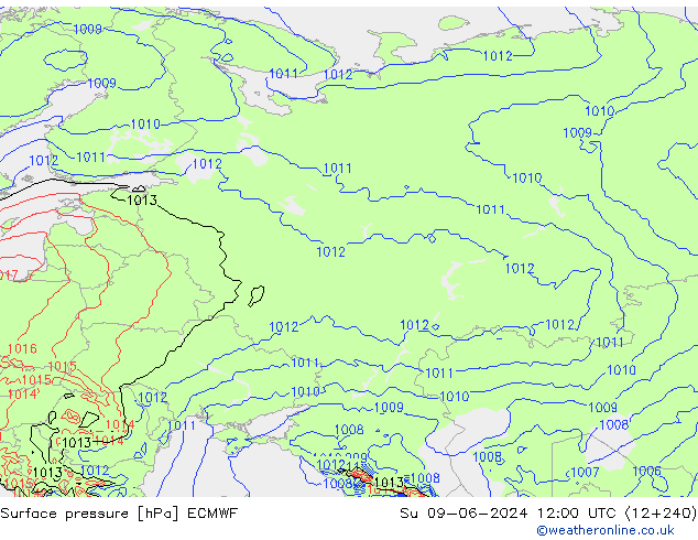 Luchtdruk (Grond) ECMWF zo 09.06.2024 12 UTC