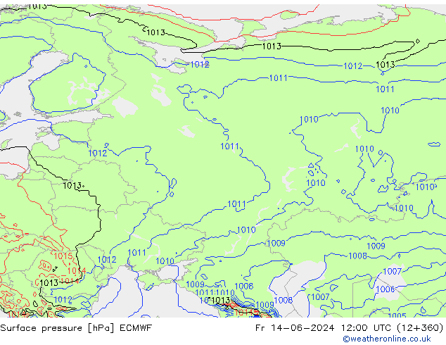 Surface pressure ECMWF Fr 14.06.2024 12 UTC