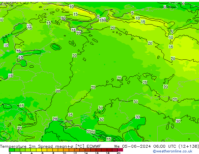 Temperature 2m Spread ECMWF We 05.06.2024 06 UTC