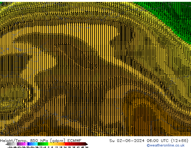 Geop./Temp. 850 hPa ECMWF dom 02.06.2024 06 UTC