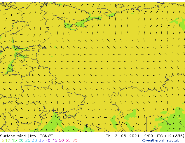 Viento 10 m ECMWF jue 13.06.2024 12 UTC