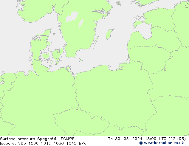 Surface pressure Spaghetti ECMWF Th 30.05.2024 18 UTC