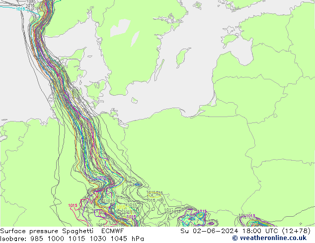 Bodendruck Spaghetti ECMWF So 02.06.2024 18 UTC