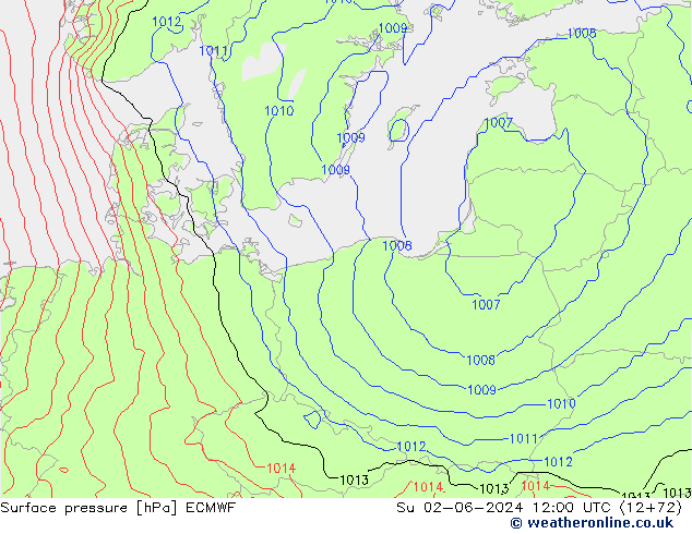 pressão do solo ECMWF Dom 02.06.2024 12 UTC