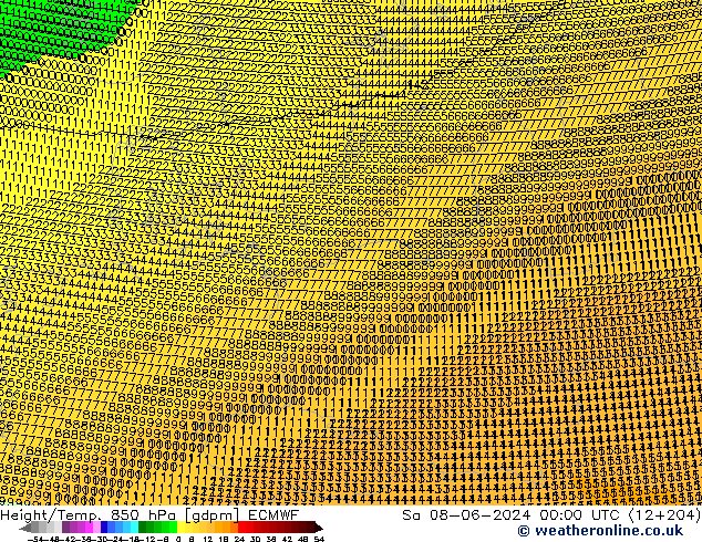 Height/Temp. 850 hPa ECMWF Sáb 08.06.2024 00 UTC