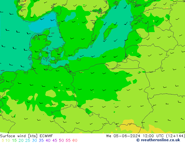 Vent 10 m ECMWF mer 05.06.2024 12 UTC