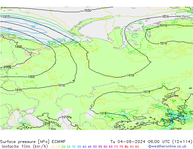 Isotachs (kph) ECMWF mar 04.06.2024 06 UTC