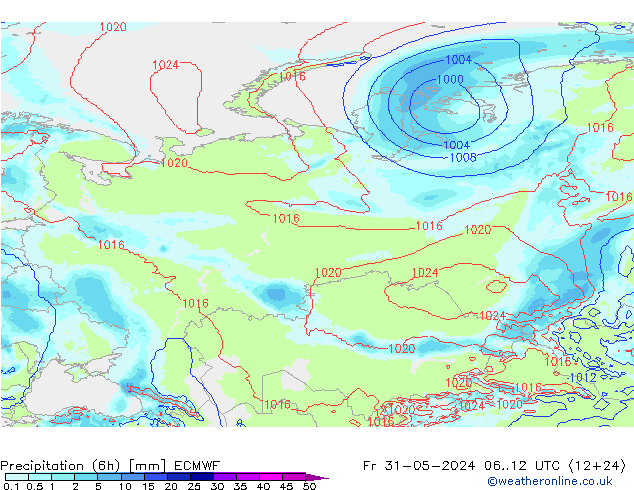 Précipitation (6h) ECMWF ven 31.05.2024 12 UTC