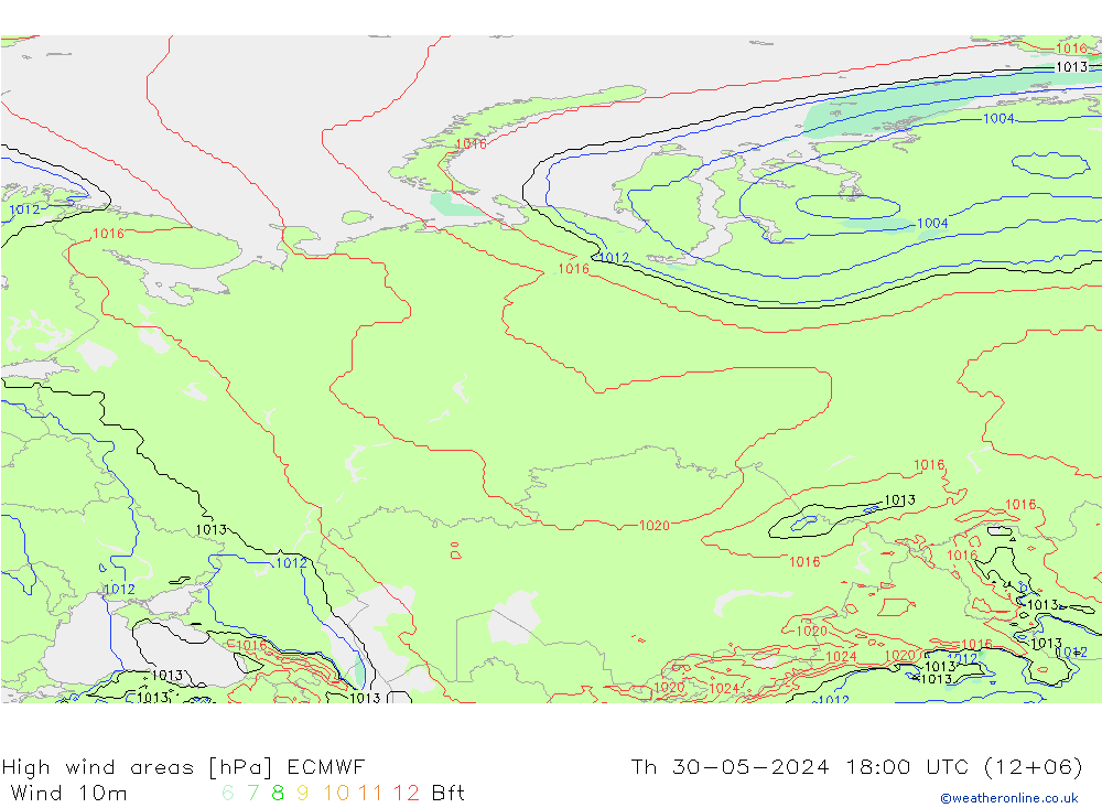 High wind areas ECMWF Th 30.05.2024 18 UTC