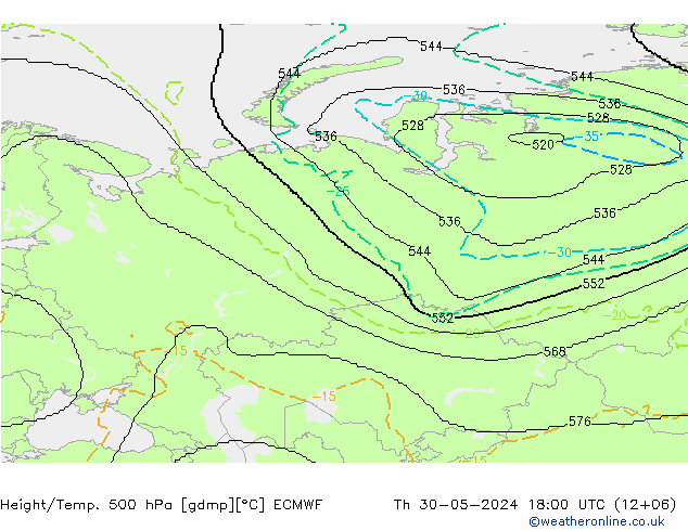 Height/Temp. 500 hPa ECMWF Th 30.05.2024 18 UTC